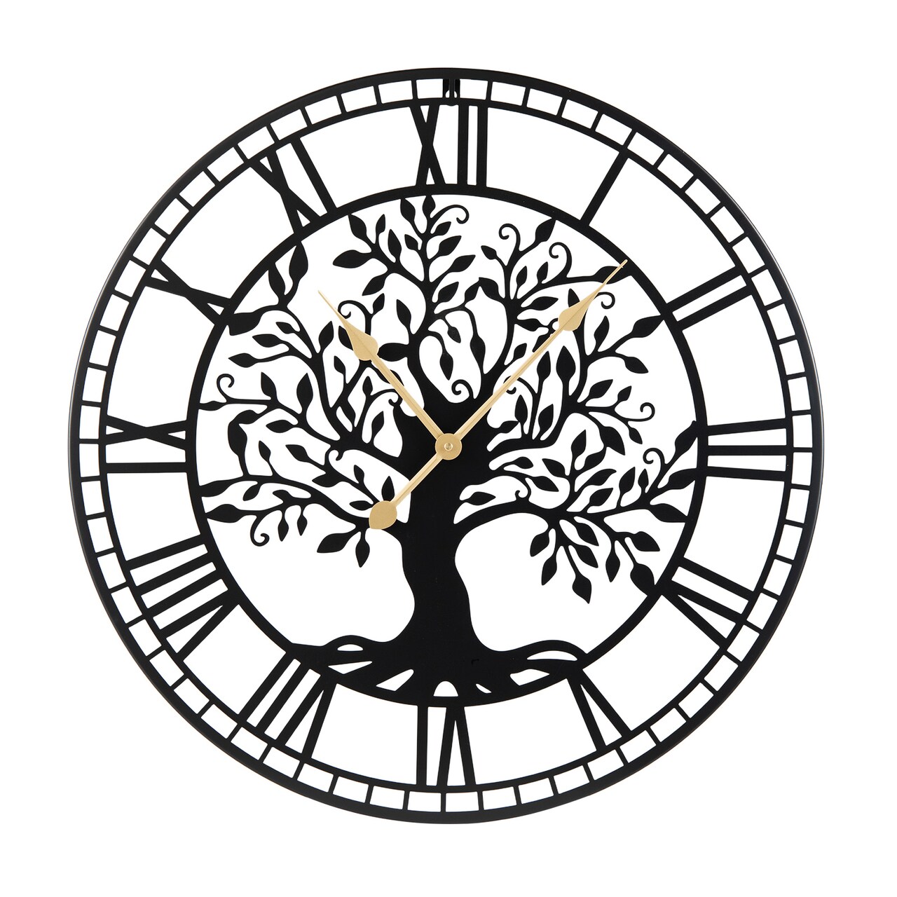 Black Wall Clock Tree of Life Non-Ticking Metal Decorative 27 Inch